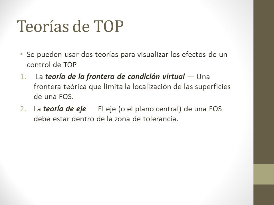 Teorías de TOP Se pueden usar dos teorías para visualizar los efectos de un control de TOP.