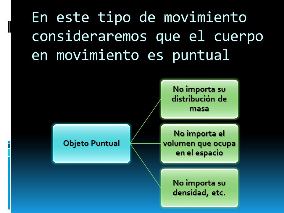 En este tipo de movimiento consideraremos que el cuerpo en movimiento es puntual