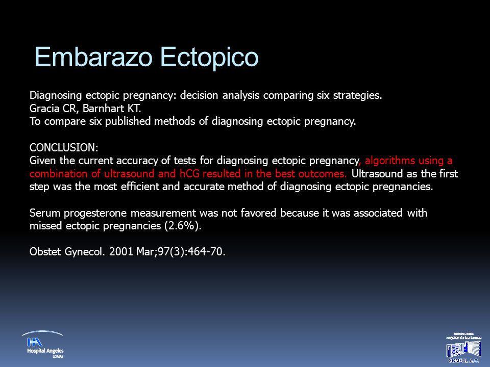 Embarazo Ectopico Diagnosing ectopic pregnancy: decision analysis comparing six strategies. Gracia CR, Barnhart KT.