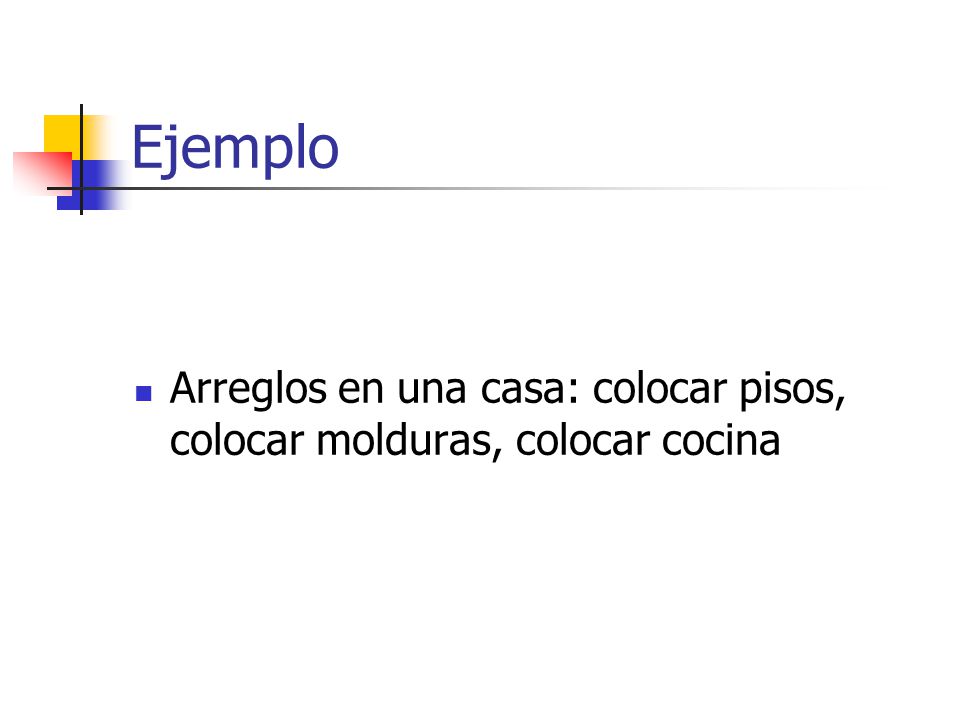 Ejemplo Arreglos en una casa: colocar pisos, colocar molduras, colocar cocina