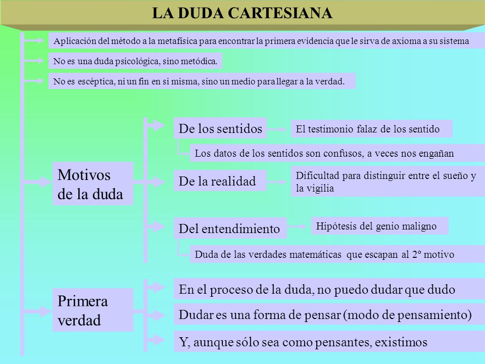 LA DUDA CARTESIANA Motivos de la duda Primera verdad De los sentidos