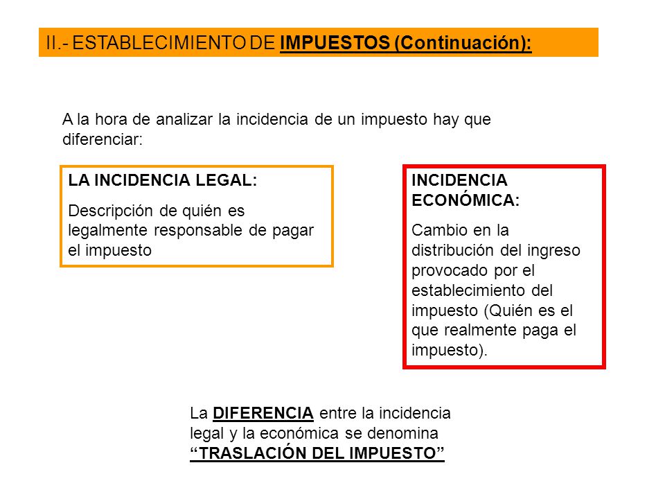 II.- ESTABLECIMIENTO DE IMPUESTOS (Continuación):