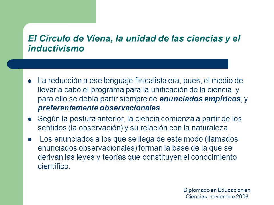 El Círculo de Viena, la unidad de las ciencias y el inductivismo