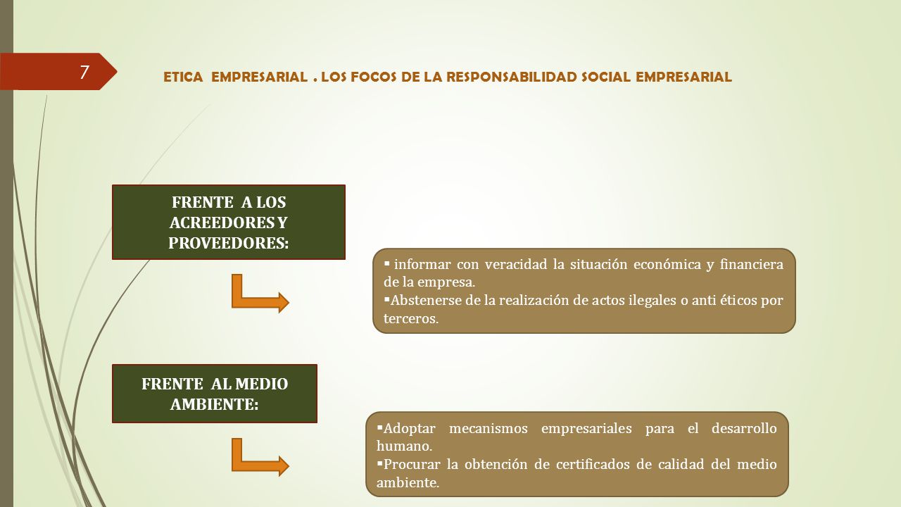 FRENTE A LOS ACREEDORES Y PROVEEDORES: FRENTE AL MEDIO AMBIENTE:
