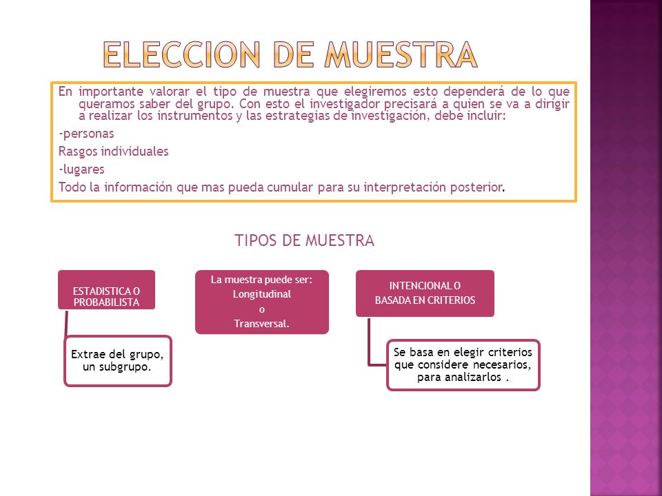 ELECCION DE MUESTRA TIPOS DE MUESTRA