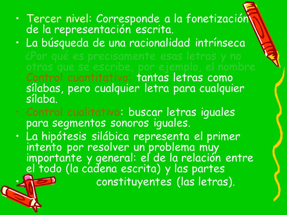 Tercer nivel: Corresponde a la fonetización de la representación escrita.