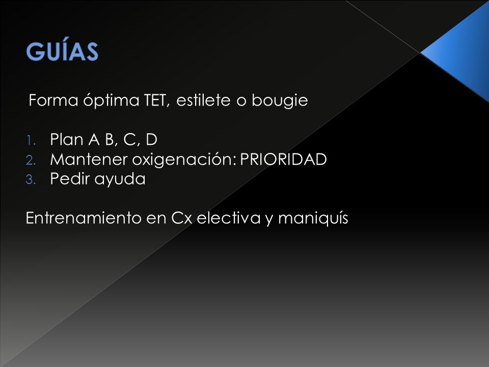 GUÍAS Forma óptima TET, estilete o bougie Plan A B, C, D
