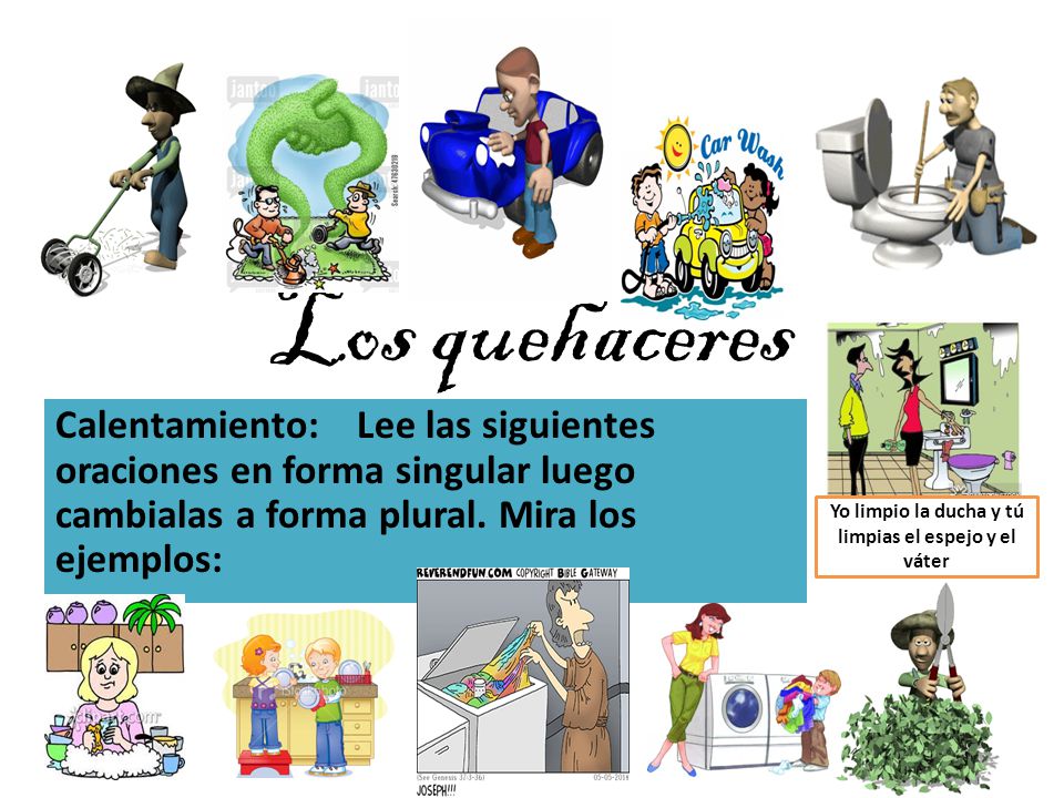 Yo limpio la ducha y tú limpias el espejo y el váter