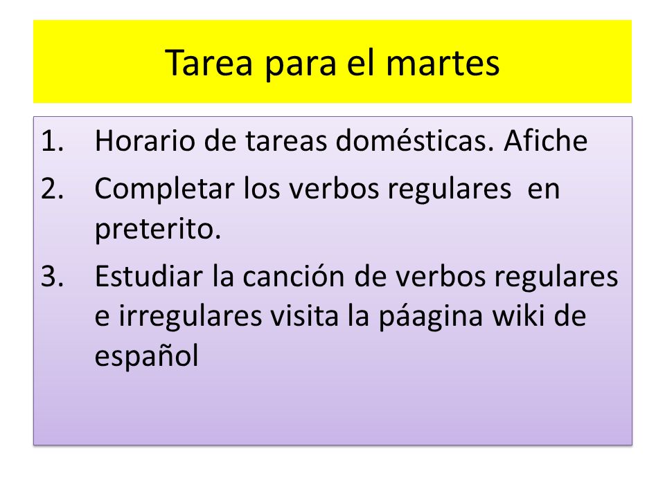 Tarea para el martes Horario de tareas domésticas. Afiche