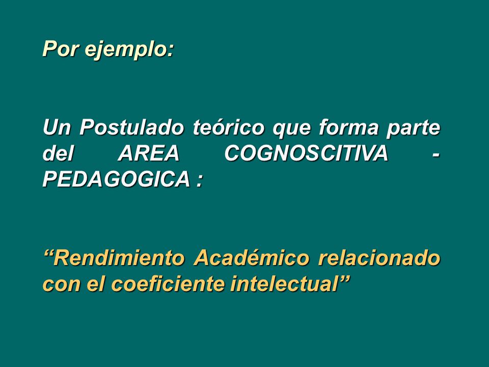 Por ejemplo: Un Postulado teórico que forma parte del AREA COGNOSCITIVA - PEDAGOGICA :