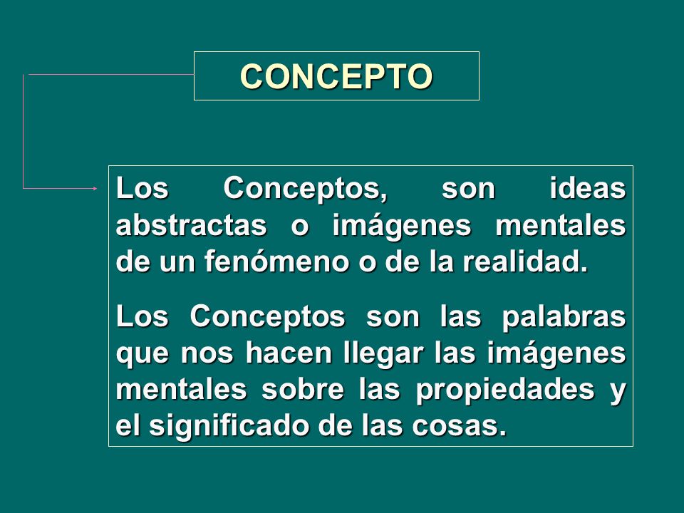CONCEPTO Los Conceptos, son ideas abstractas o imágenes mentales de un fenómeno o de la realidad.