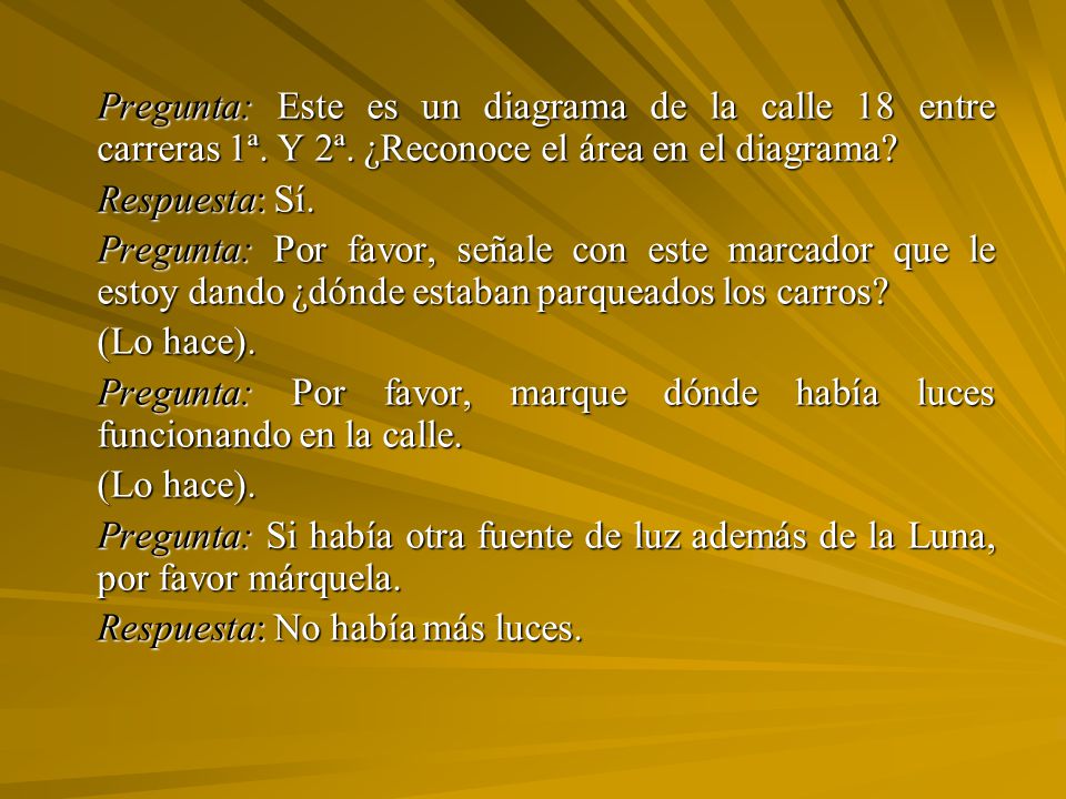Pregunta: Por favor, marque dónde había luces funcionando en la calle.