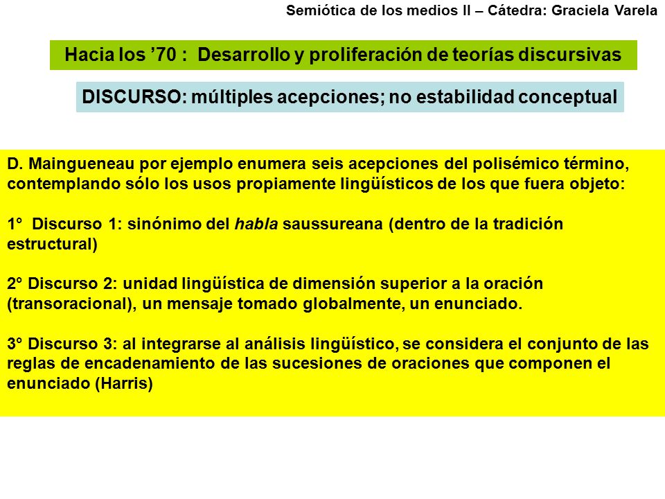 Hacia los ’70 : Desarrollo y proliferación de teorías discursivas