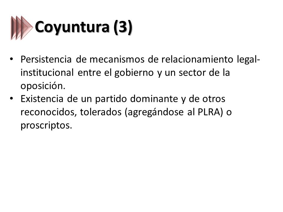 Coyuntura (3) Persistencia de mecanismos de relacionamiento legal-institucional entre el gobierno y un sector de la oposición.