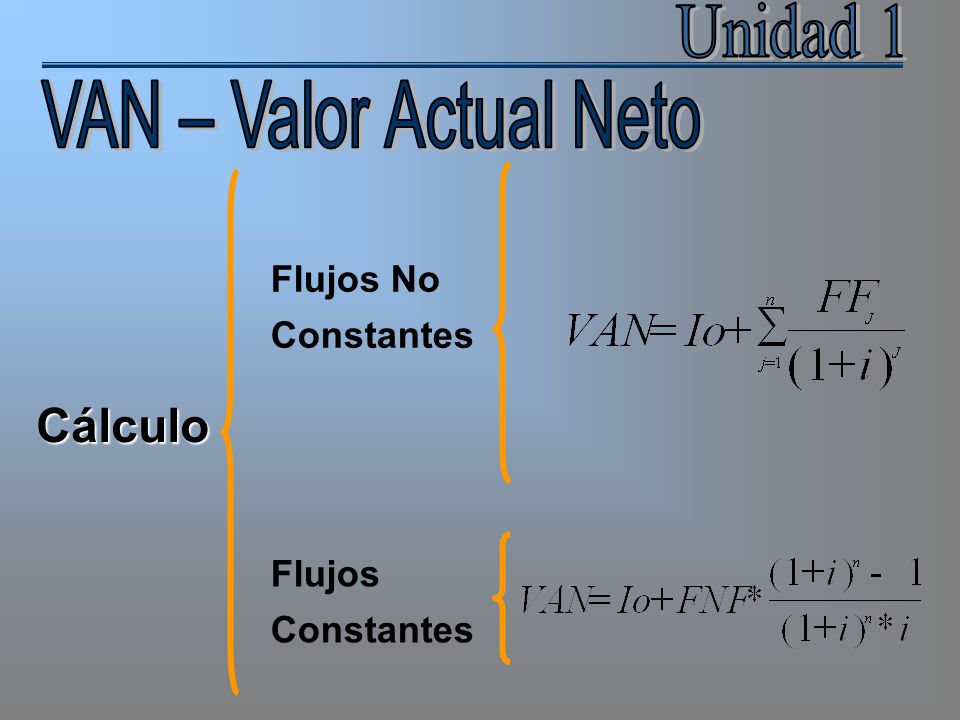 Unidad 1 VAN – Valor Actual Neto Cálculo Flujos No Constantes Flujos