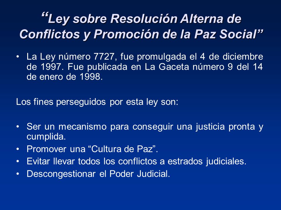 Ley sobre Resolución Alterna de Conflictos y Promoción de la Paz Social