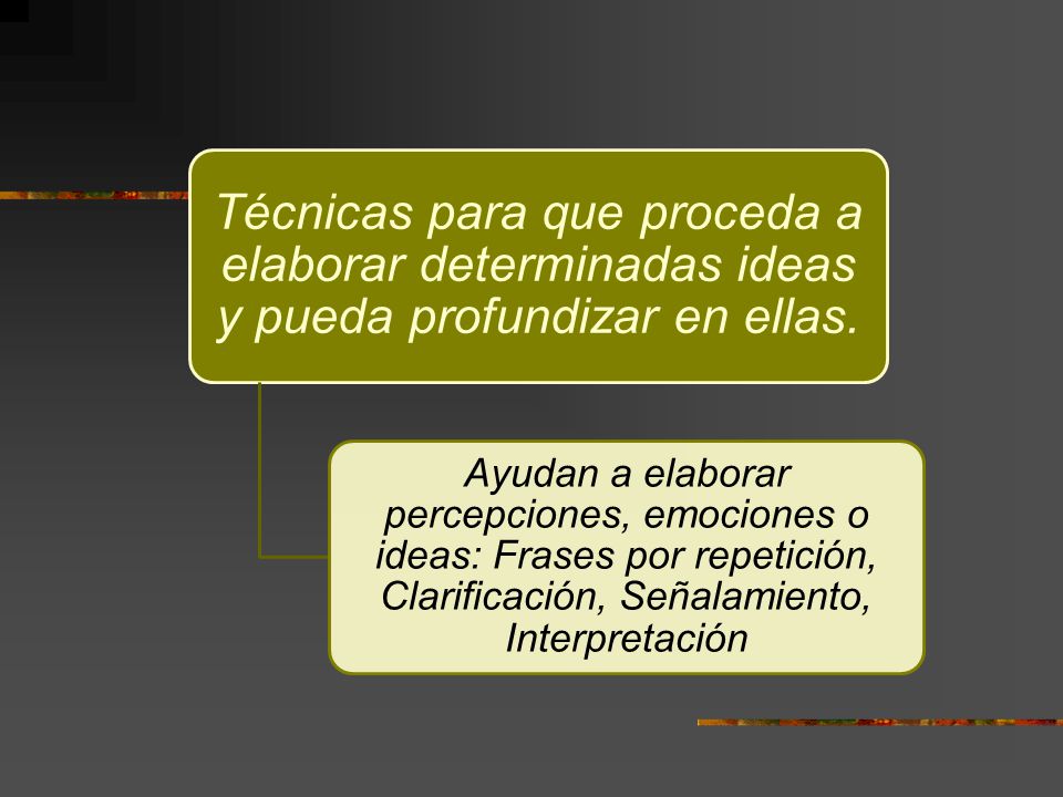 Técnicas para que proceda a elaborar determinadas ideas y pueda profundizar en ellas.