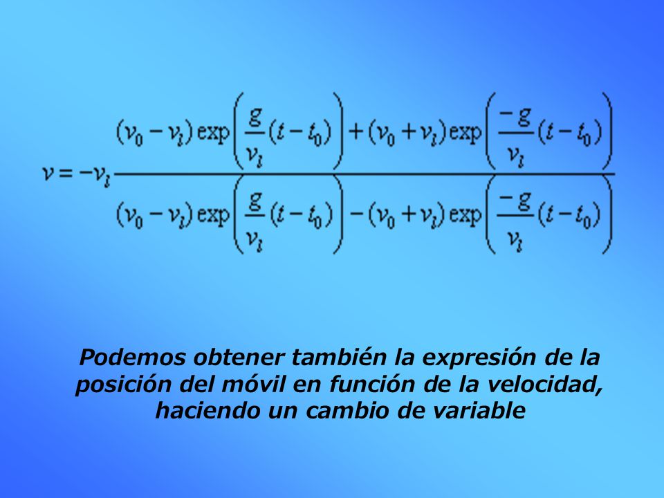 Podemos obtener también la expresión de la posición del móvil en función de la velocidad, haciendo un cambio de variable