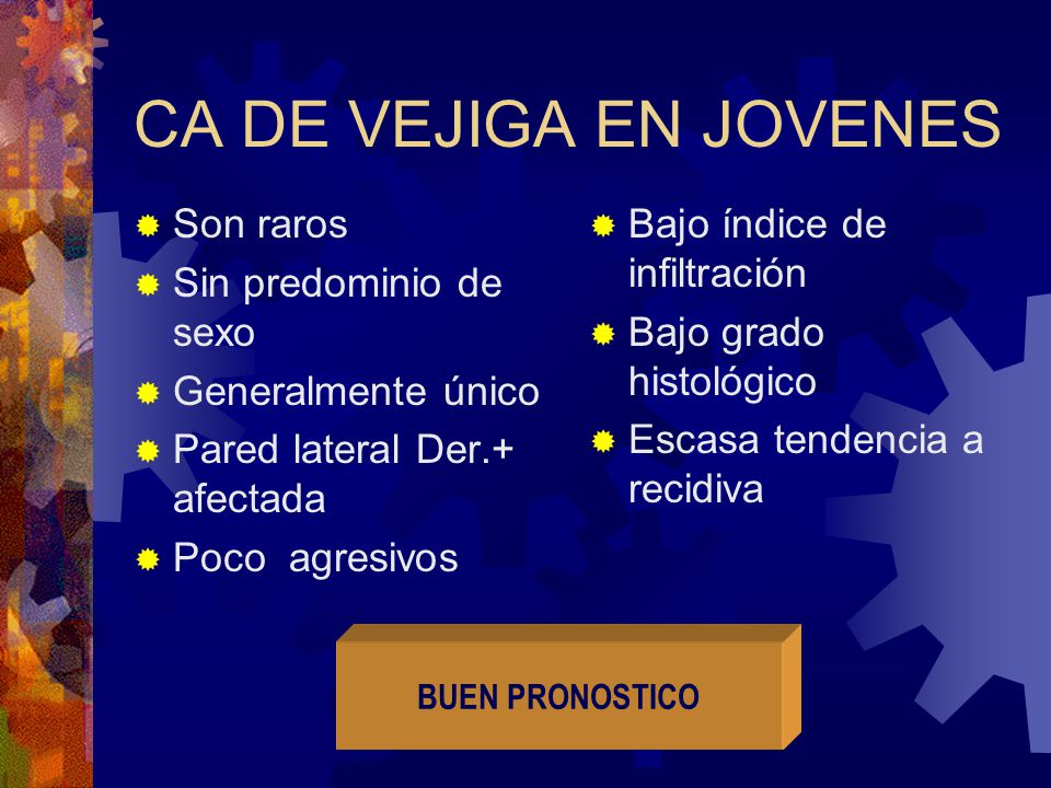 CA DE VEJIGA EN JOVENES Son raros Sin predominio de sexo