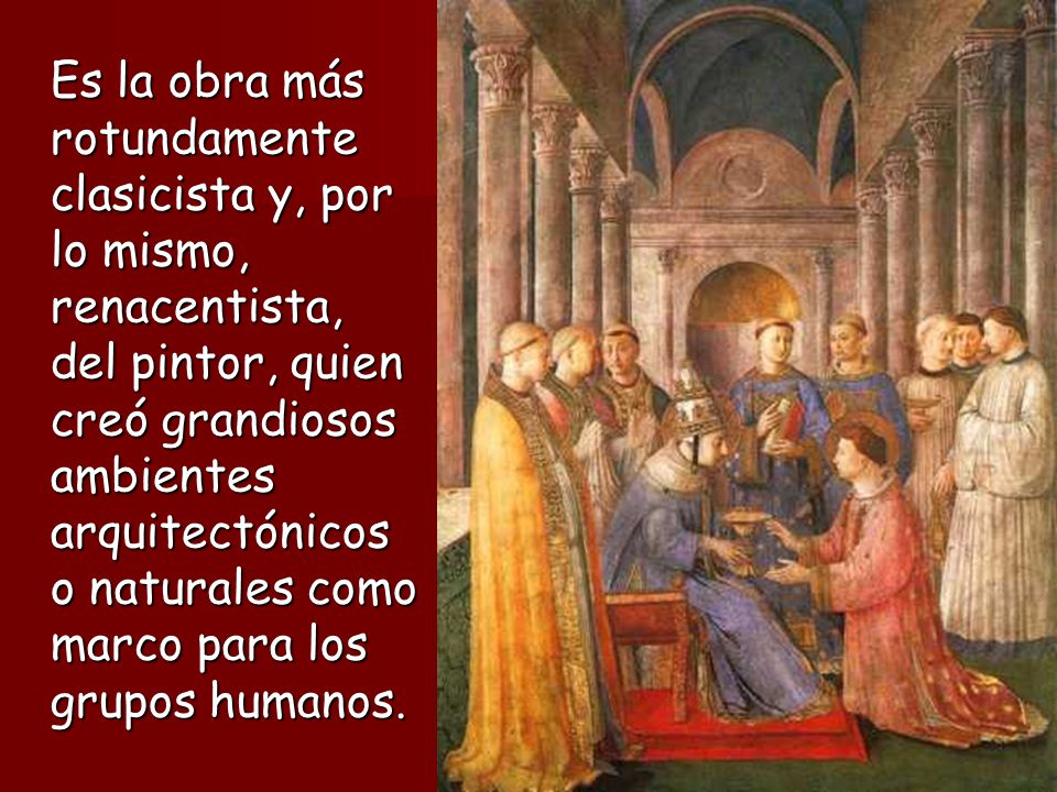 Es la obra más rotundamente clasicista y, por lo mismo, renacentista, del pintor, quien creó grandiosos ambientes arquitectónicos o naturales como marco para los grupos humanos.