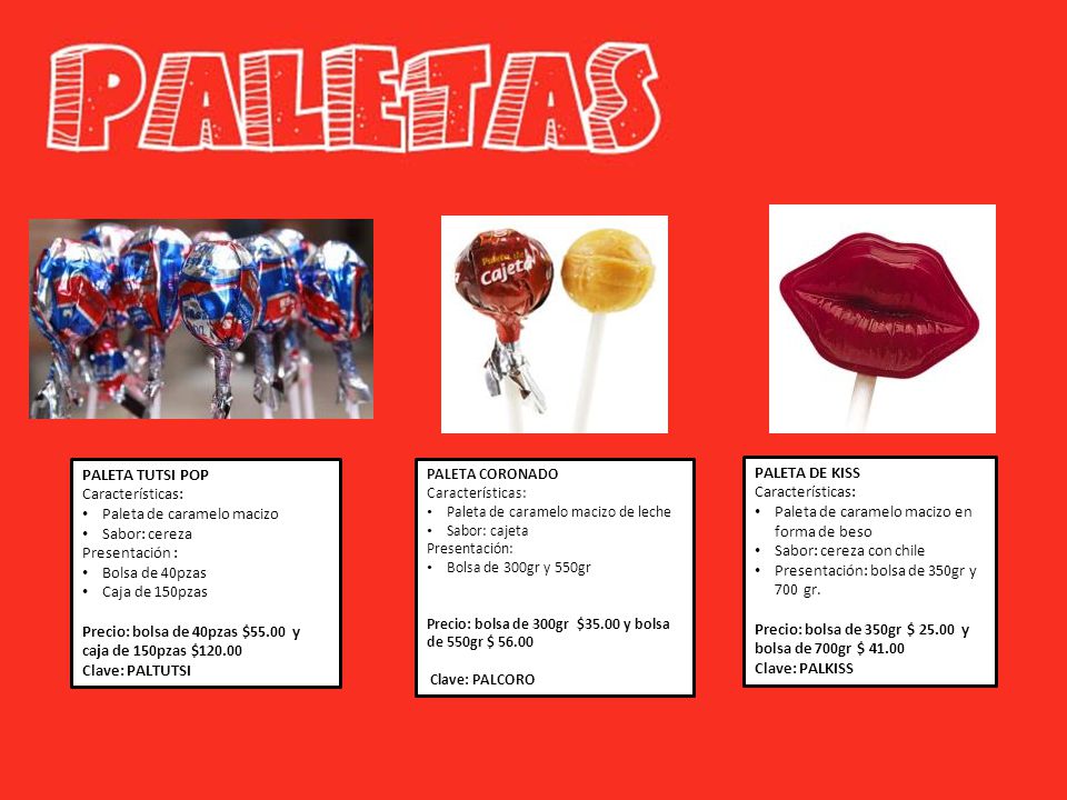 Paleta de caramelo macizo Sabor: cereza Presentación : Bolsa de 40pzas