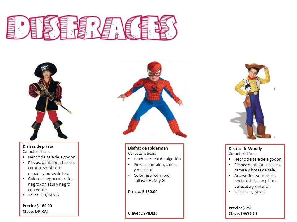 Disfraz de pirata Características: Hecho de tela de algodón. Piezas: pantalón, chaleco, camisa, sombrero, espada y botas de tela.