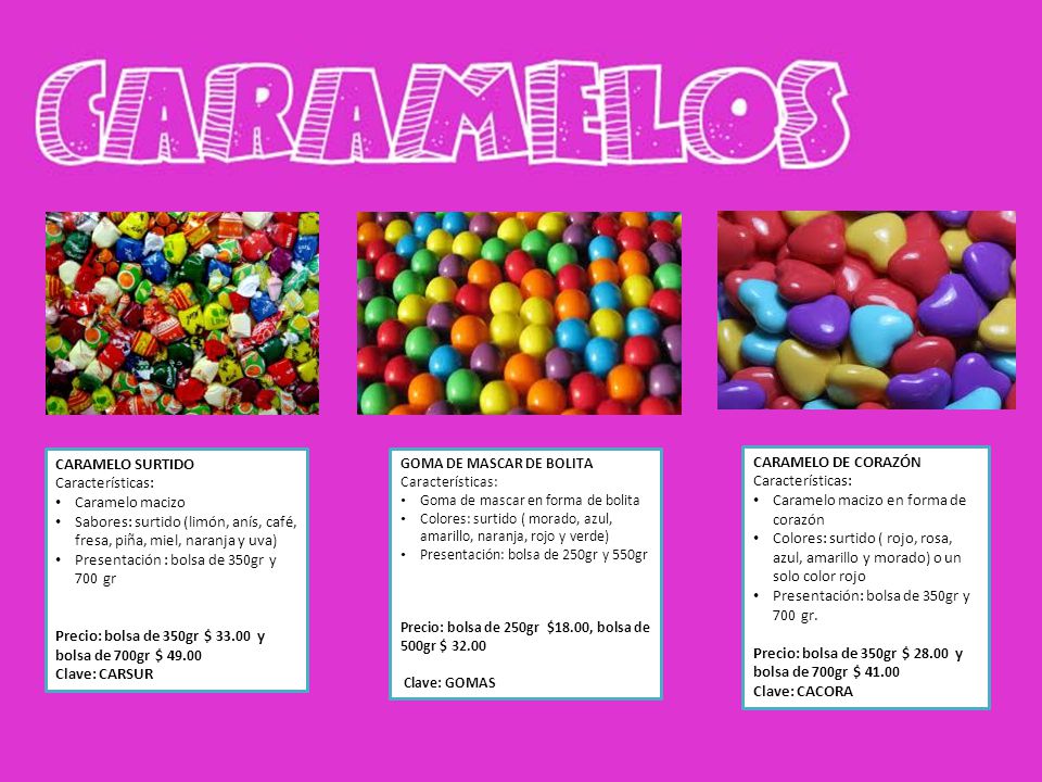 Sabores: surtido (limón, anís, café, fresa, piña, miel, naranja y uva)