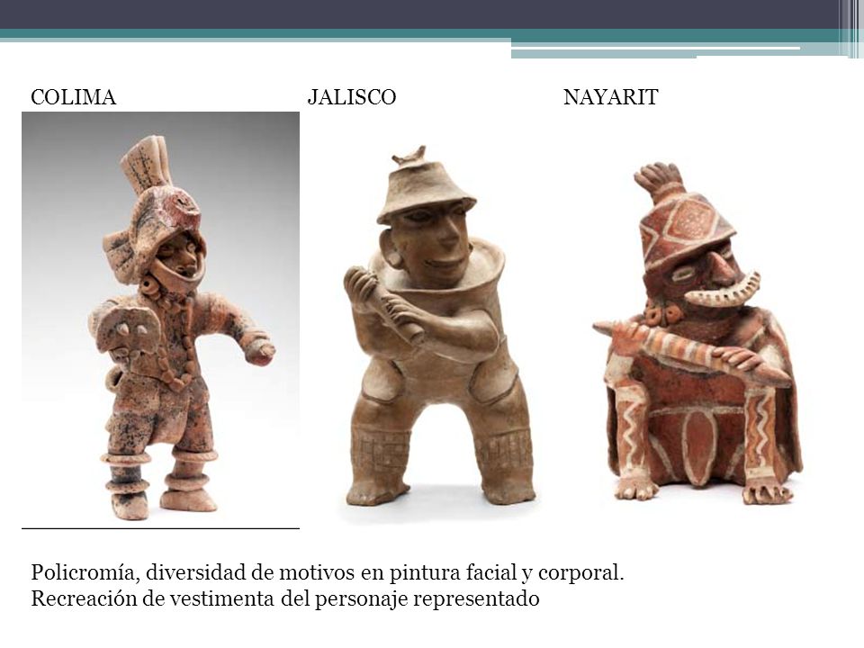 COLIMA JALISCO. NAYARIT. Policromía, diversidad de motivos en pintura facial y corporal.