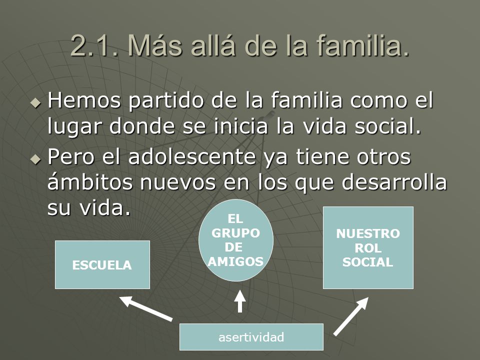 2.1. Más allá de la familia. Hemos partido de la familia como el lugar donde se inicia la vida social.