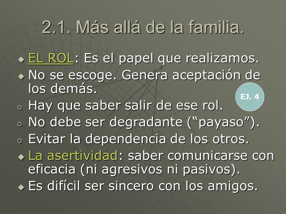 2.1. Más allá de la familia. EL ROL: Es el papel que realizamos.