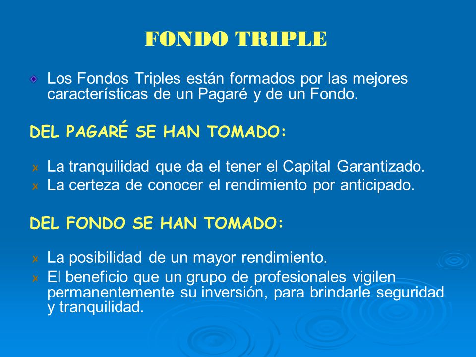 FONDO TRIPLE Los Fondos Triples están formados por las mejores características de un Pagaré y de un Fondo.