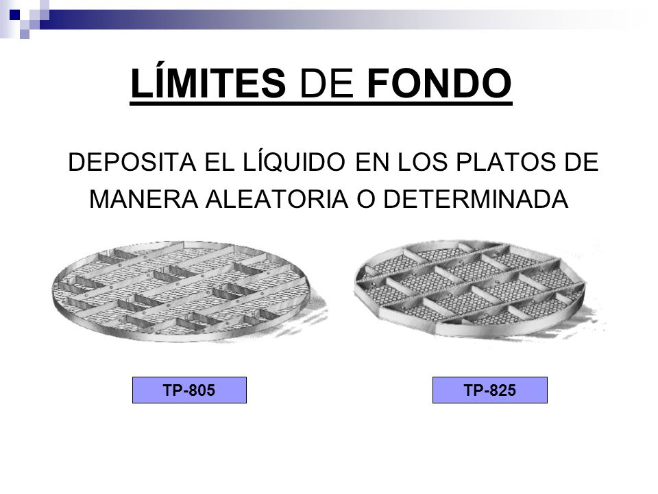 LÍMITES DE FONDO DEPOSITA EL LÍQUIDO EN LOS PLATOS DE