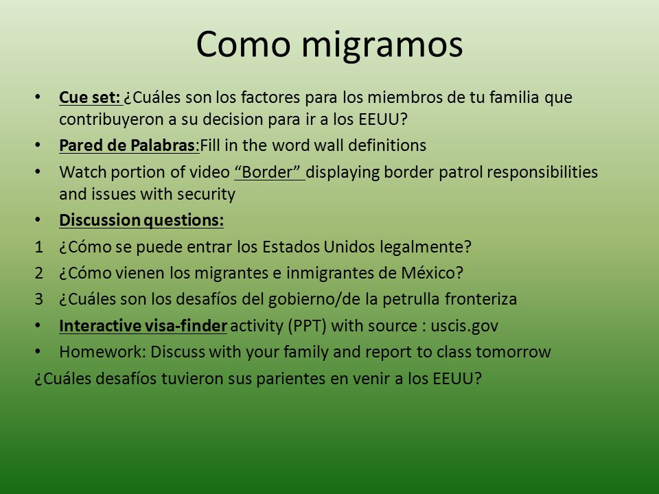 Como migramos Cue set: ¿Cuáles son los factores para los miembros de tu familia que contribuyeron a su decision para ir a los EEUU