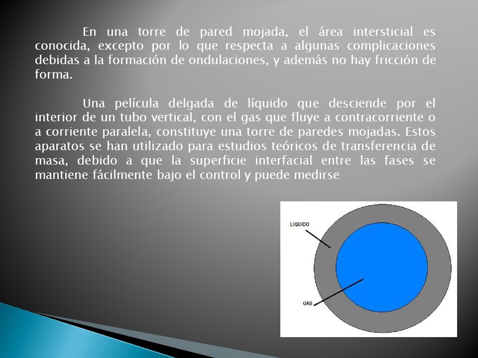 En una torre de pared mojada, el área intersticial es conocida, excepto por lo que respecta a algunas complicaciones debidas a la formación de ondulaciones, y además no hay fricción de forma.