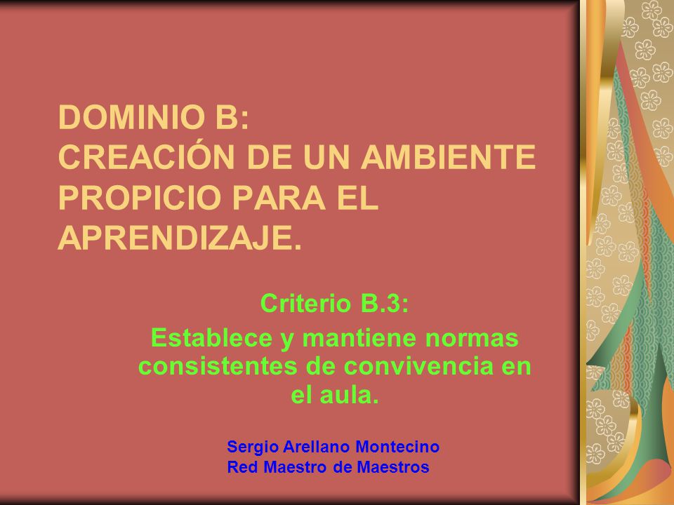 DOMINIO B: CREACIÓN DE UN AMBIENTE PROPICIO PARA EL APRENDIZAJE.