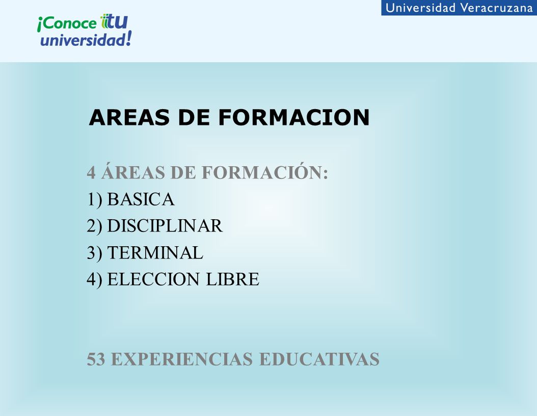 AREAS DE FORMACION 4 ÁREAS DE FORMACIÓN: 1) BASICA 2) DISCIPLINAR
