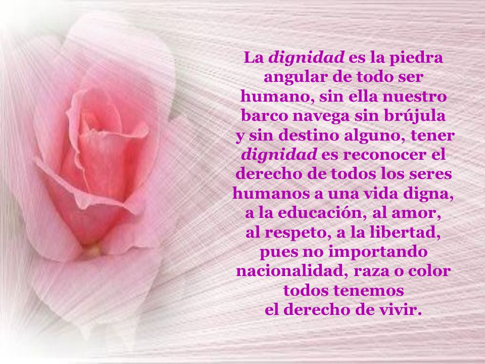 La dignidad es la piedra angular de todo ser humano, sin ella nuestro barco navega sin brújula