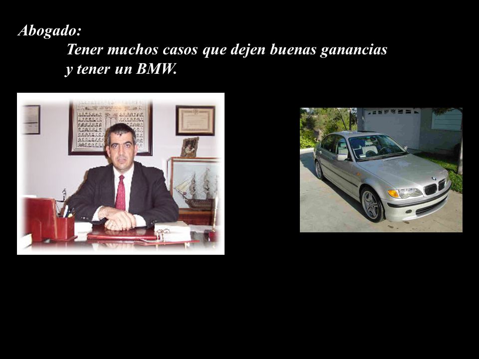 Abogado: Tener muchos casos que dejen buenas ganancias y tener un BMW.