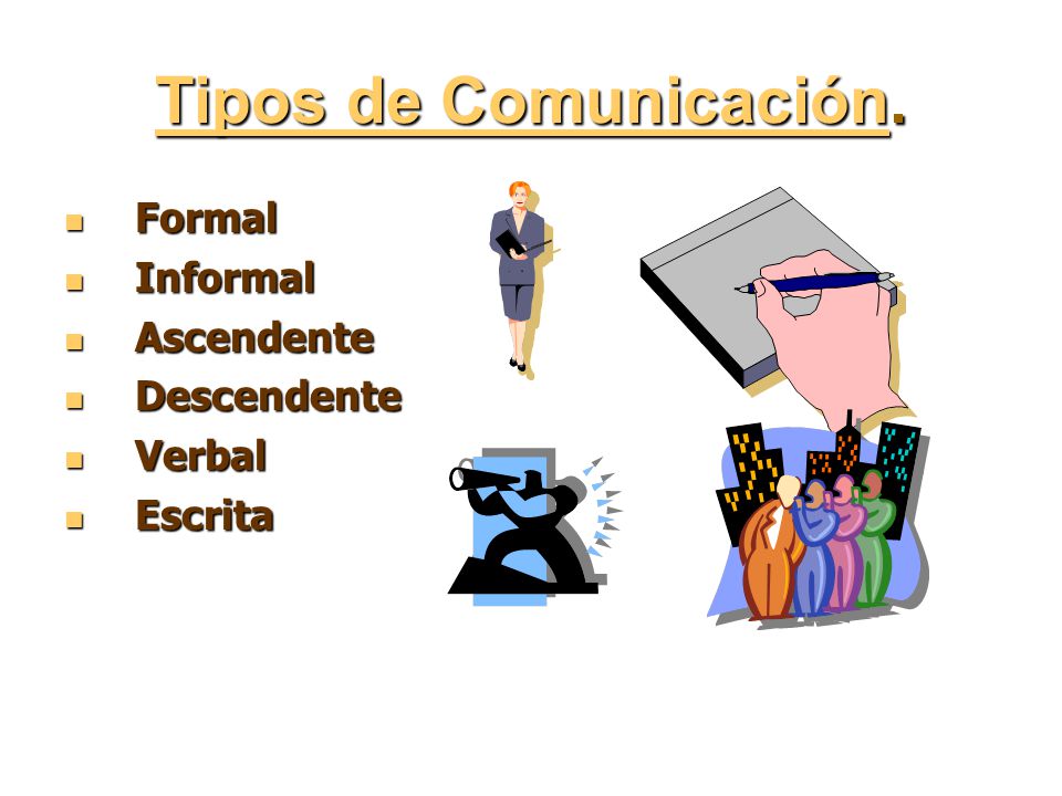 Tipos de Comunicación. Formal Informal Ascendente Descendente Verbal