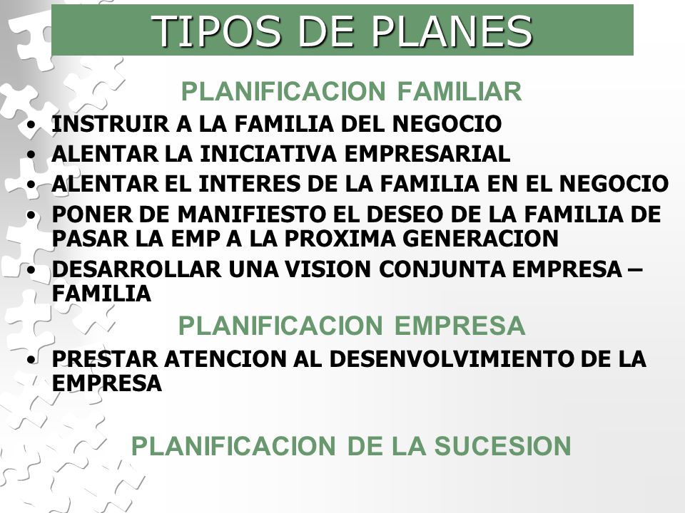 TIPOS DE PLANES PLANIFICACION FAMILIAR PLANIFICACION EMPRESA