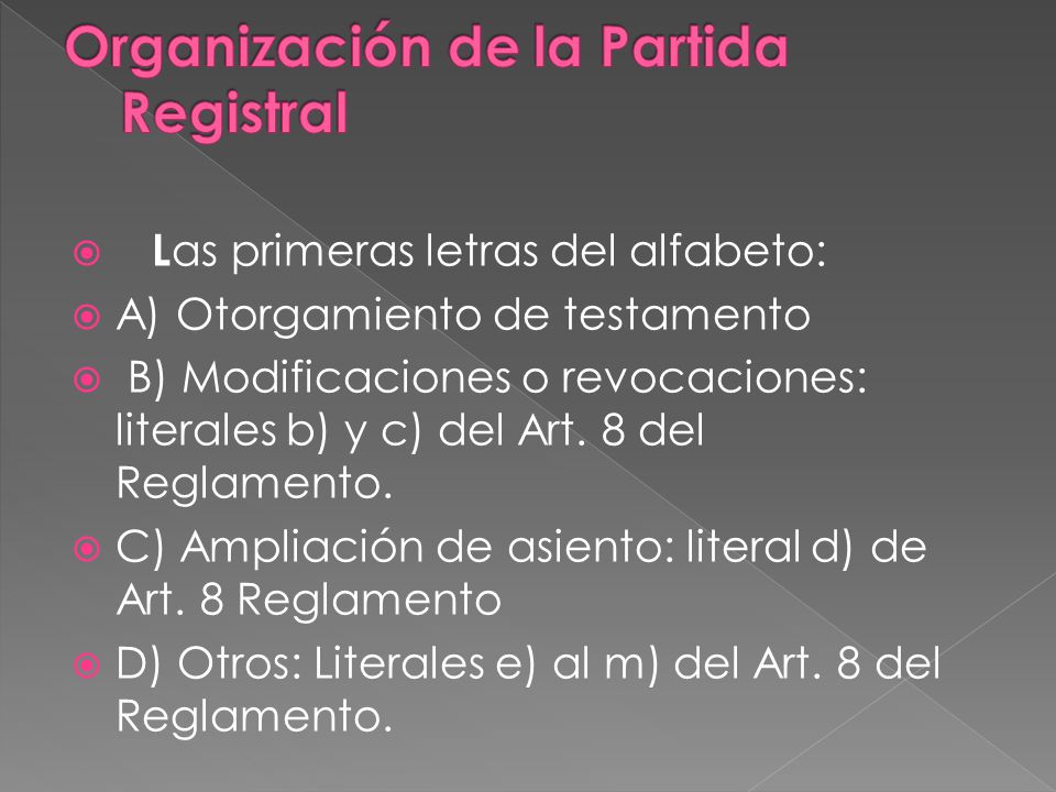 Organización de la Partida Registral