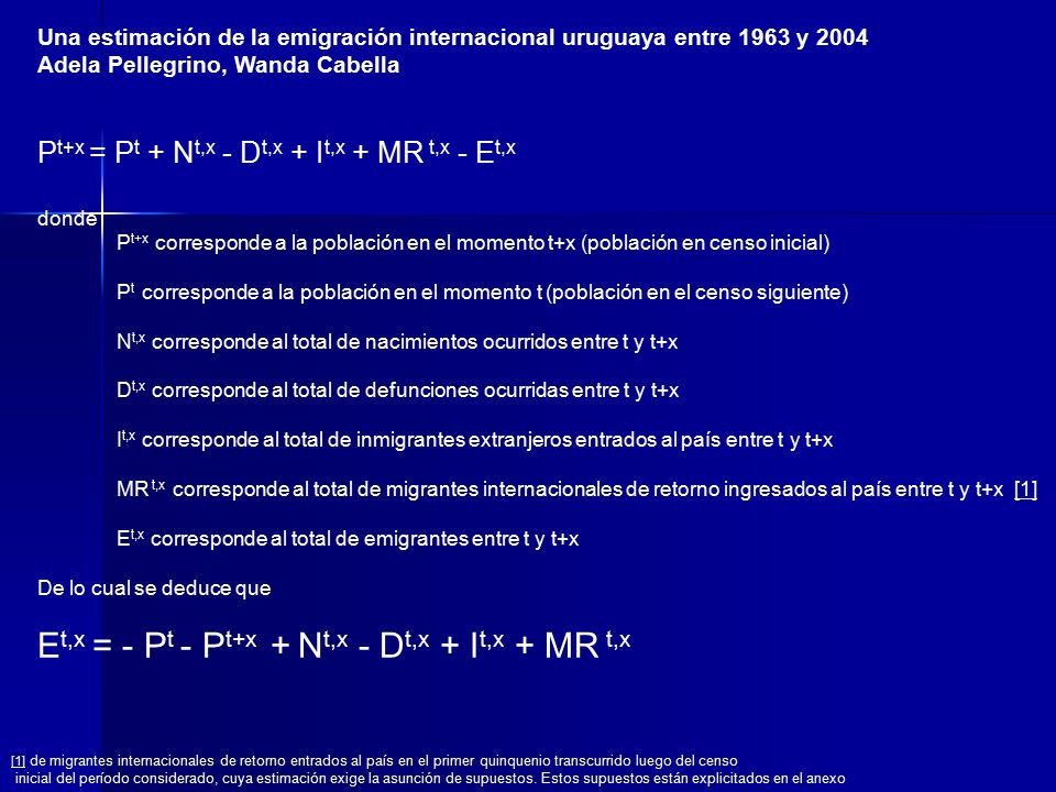 Et,x = - Pt - Pt+x + Nt,x - Dt,x + It,x + MR t,x