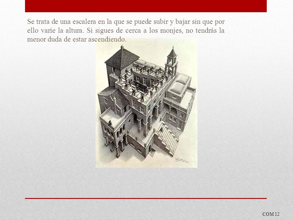 Se trata de una escalera en la que se puede subir y bajar sin que por ello varíe la altura. Si sigues de cerca a los monjes, no tendrás la menor duda de estar ascendiendo.
