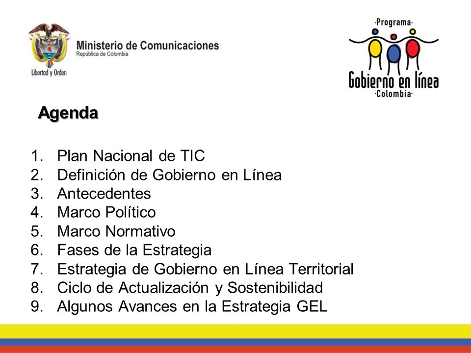 Agenda Plan Nacional de TIC Definición de Gobierno en Línea
