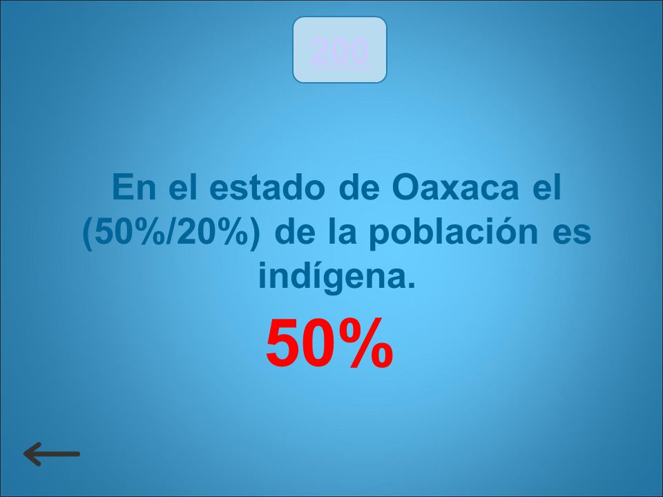 En el estado de Oaxaca el (50%/20%) de la población es indígena.