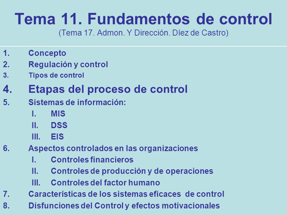 Tema 11. Fundamentos de control (Tema 17. Admon. Y Dirección