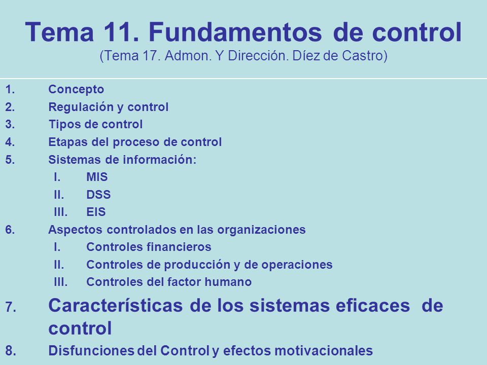 Tema 11. Fundamentos de control (Tema 17. Admon. Y Dirección