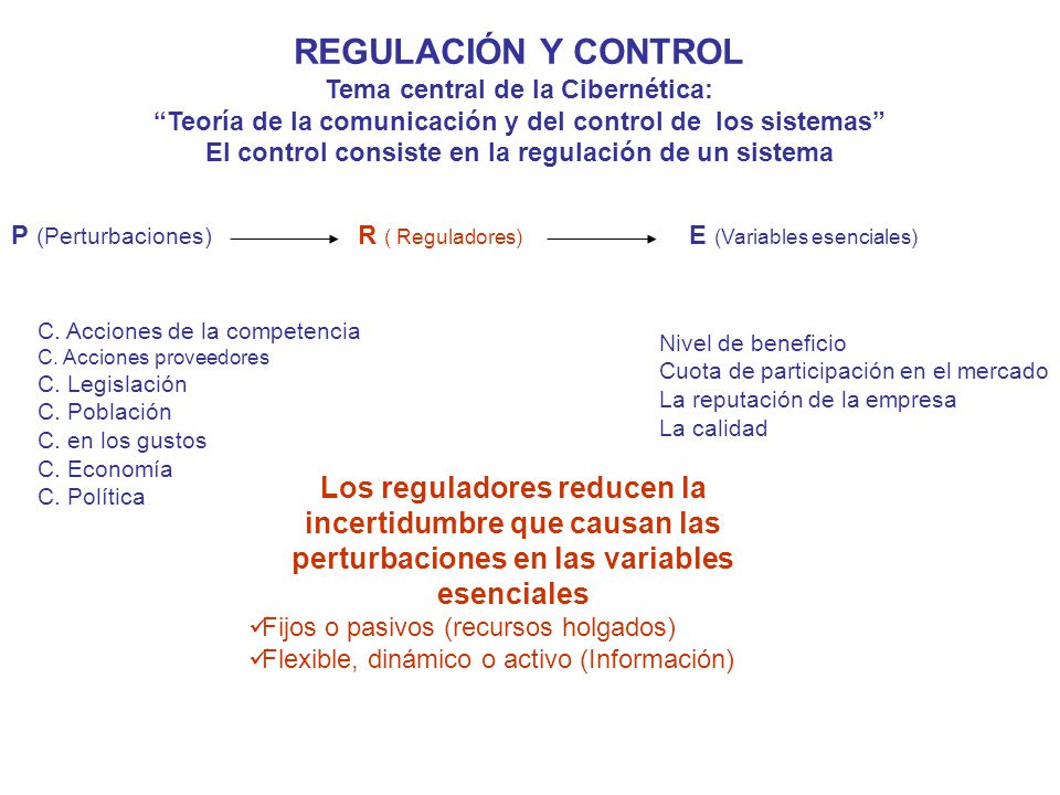 REGULACIÓN Y CONTROL Tema central de la Cibernética: Teoría de la comunicación y del control de los sistemas