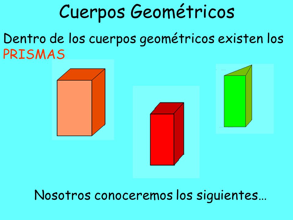 Cuerpos Geométricos Dentro de los cuerpos geométricos existen los PRISMAS.