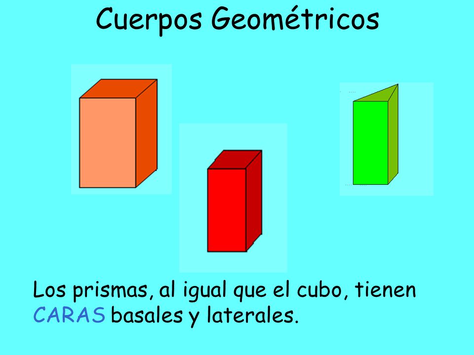 Cuerpos Geométricos Los prismas, al igual que el cubo, tienen CARAS basales y laterales.